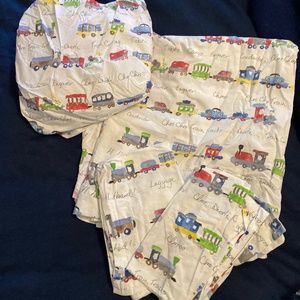 2nd Pottery Barn Kid organic train queen sheet set, 2 standard pillow case